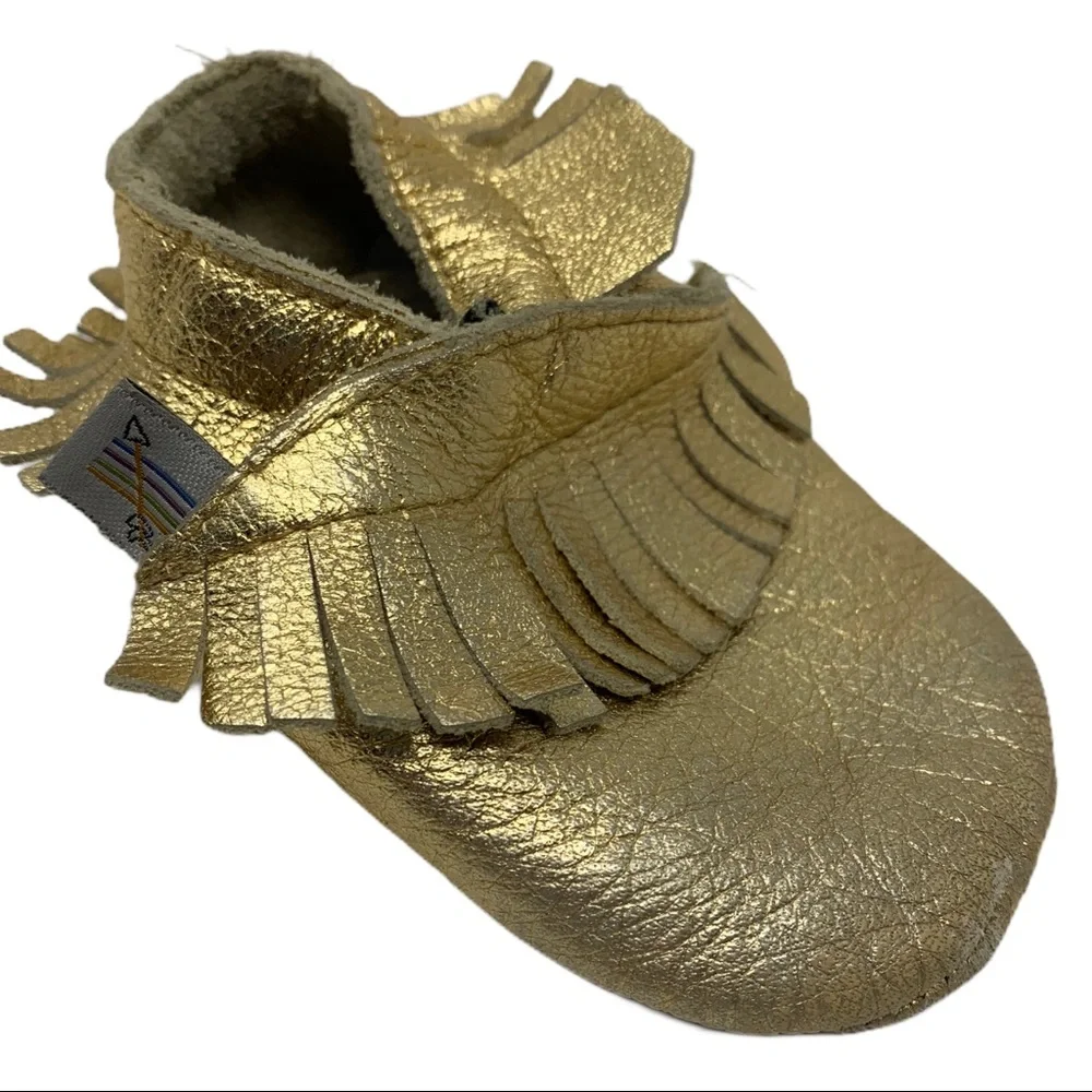 Project Five gold baby moccasins‎ size 6-12 months